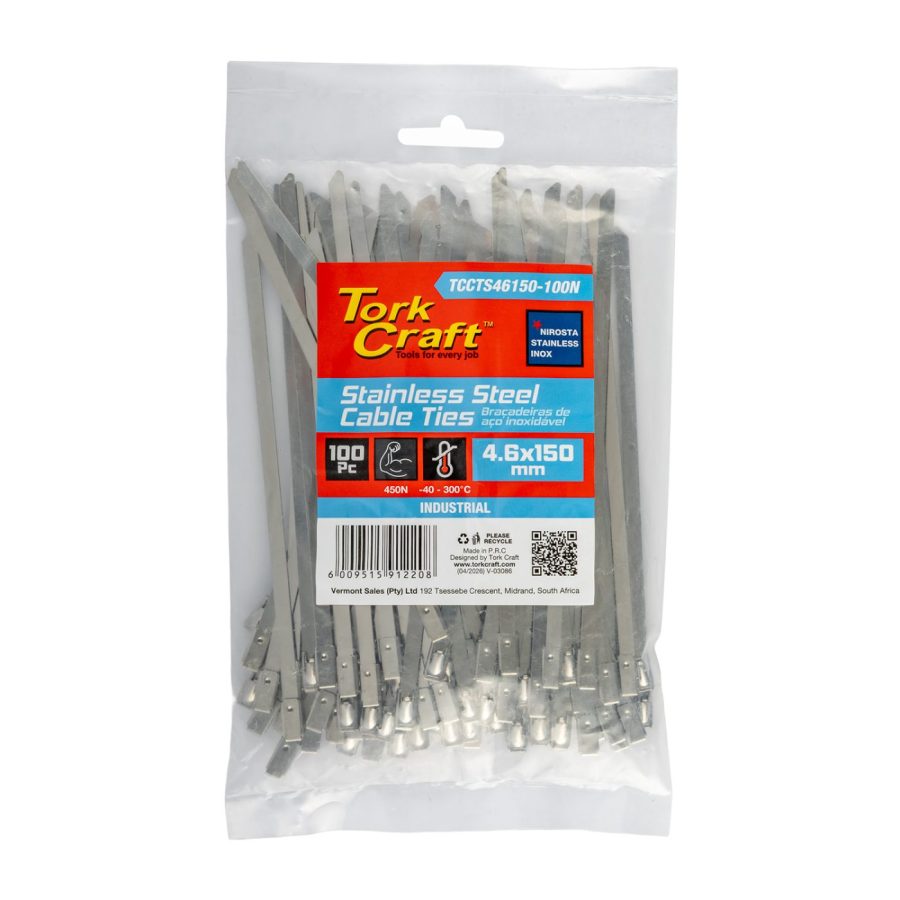 S/steel Cable Ties Ss304 4.6mm X 150mm Natural 100pc