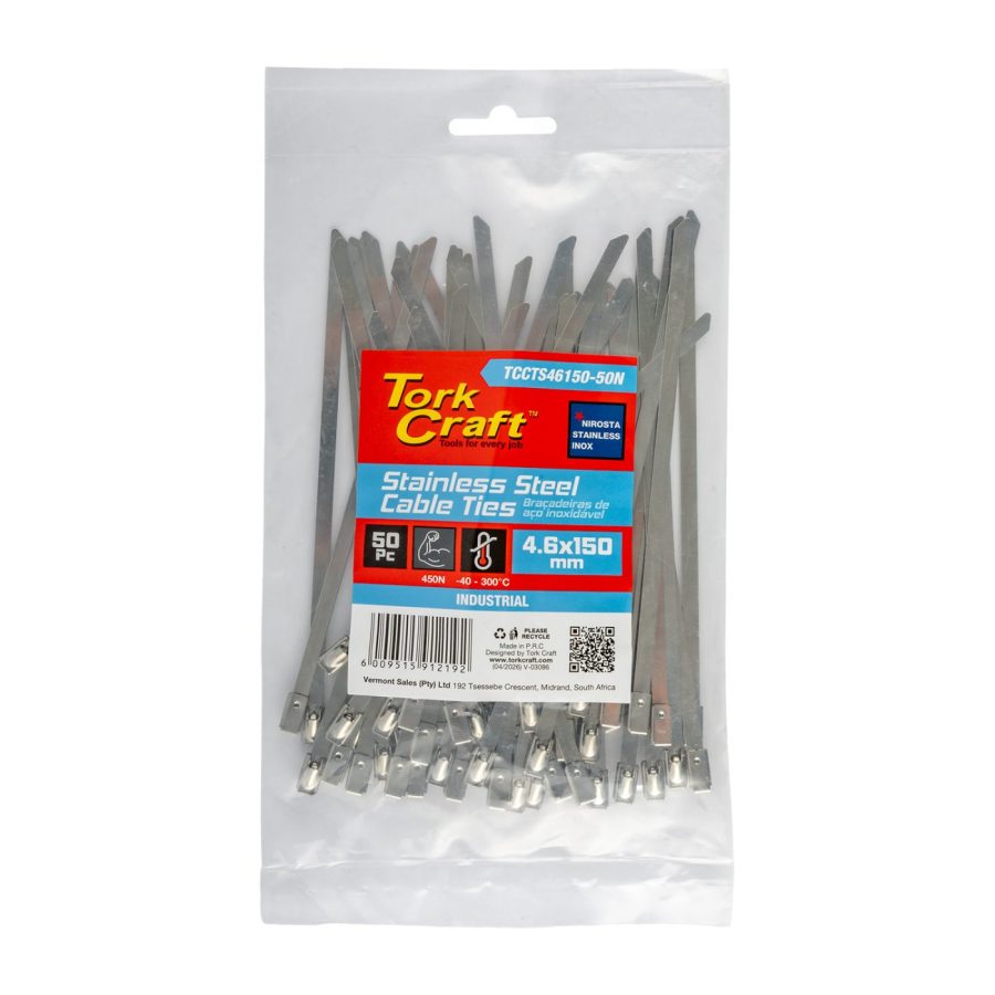 S/steel Cable Ties Ss304 4.6mm X 150mm Natural 50pc