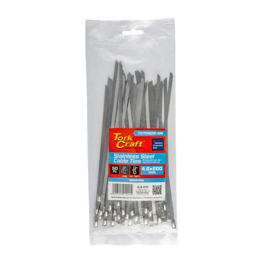 S/steel Cable Ties Ss304 4.6mm X 200mm Natural 50pc