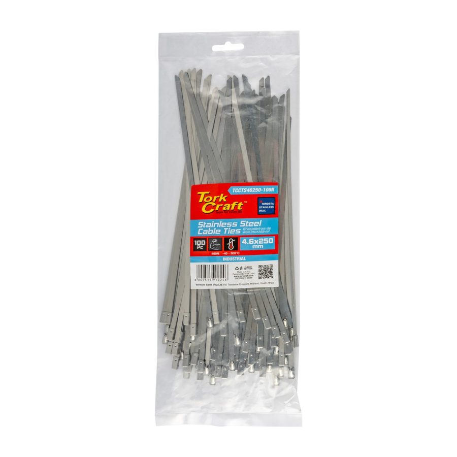S/steel Cable Ties Ss304 4.6mm X 250mm Natural 100pc