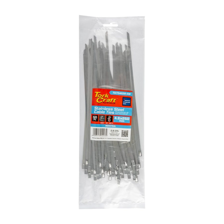 S/steel Cable Ties Ss304 4.6mm X 250mm Natural 50pc