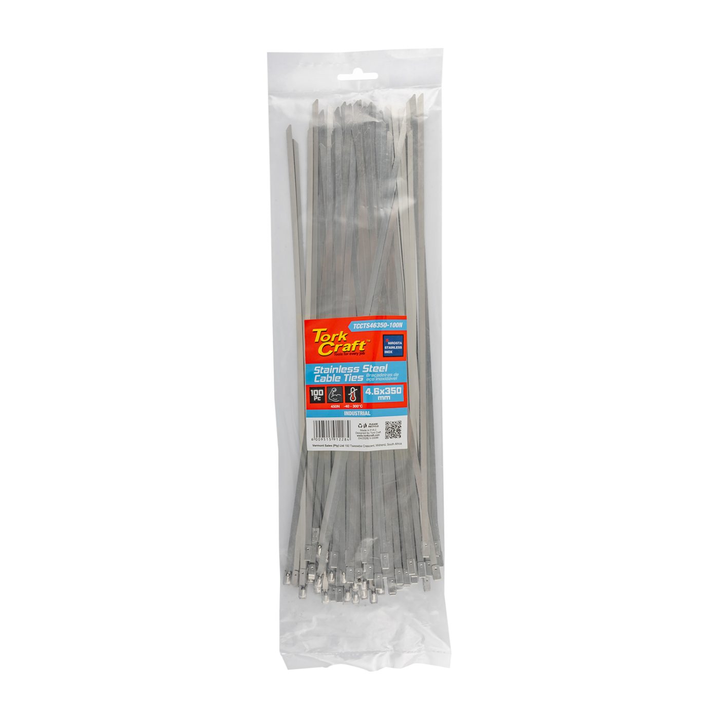 S/steel Cable Ties Ss304 4.6mm X 350mm Natural 100pc