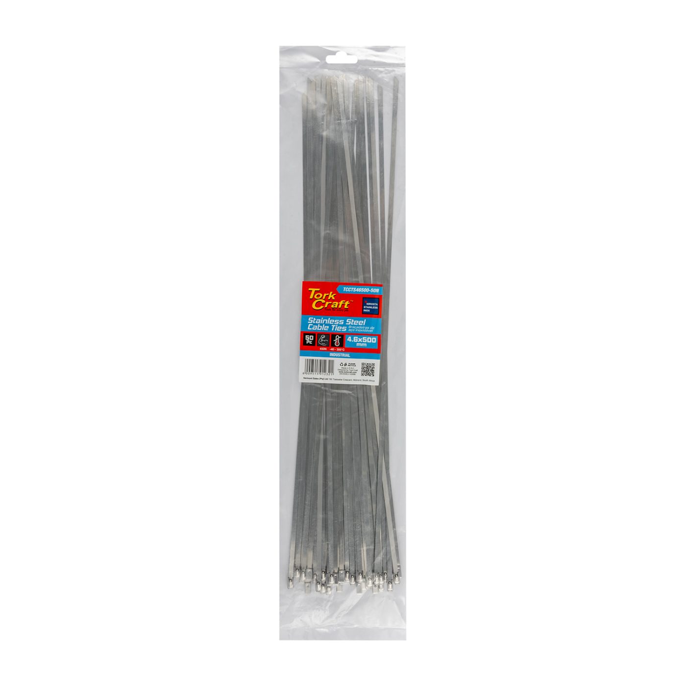 S/steel Cable Ties Ss304 4.6mm X 500mm Natural 50pc
