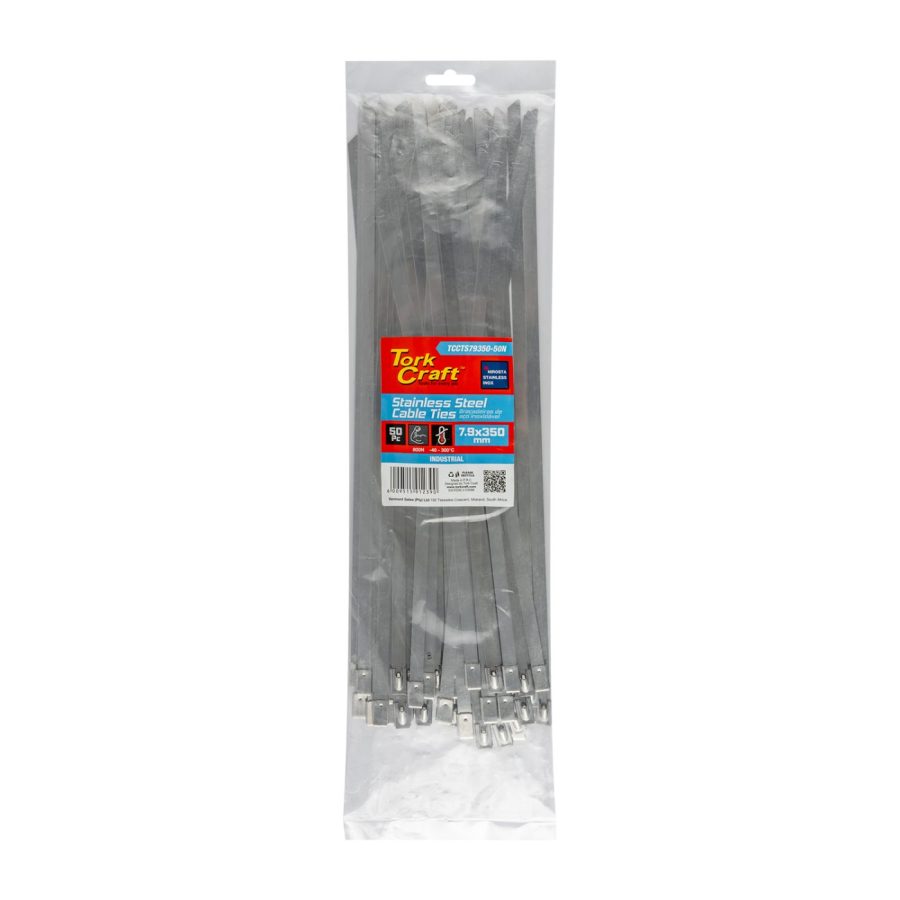 S/steel Cable Ties Ss304 7.9mm X 350mm Natural 50pc