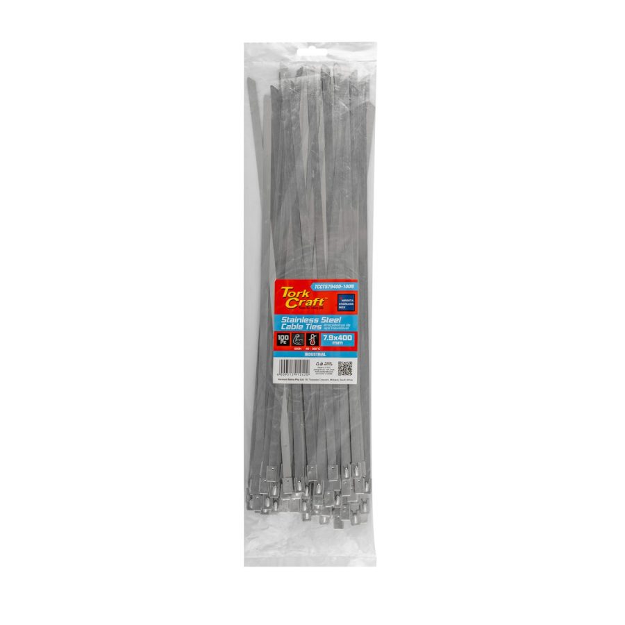 S/steel Cable Ties Ss304 7.9mm X 400mm Natural 100pc