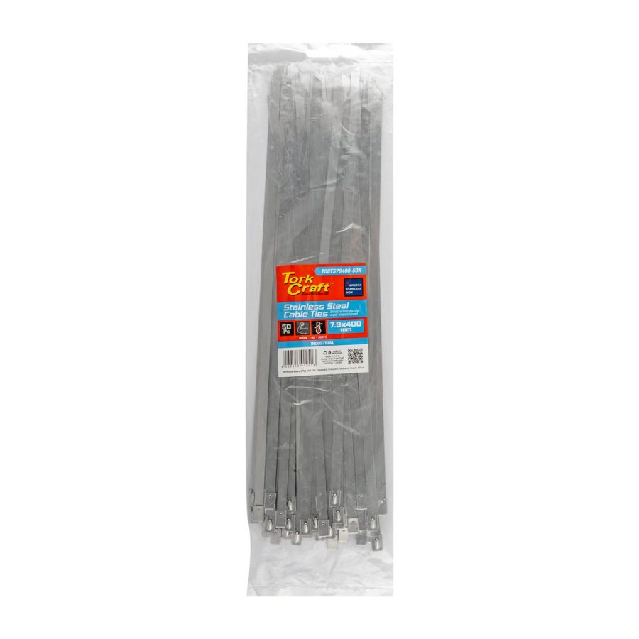 S/steel Cable Ties Ss304 7.9mm X 400mm Natural 50pc