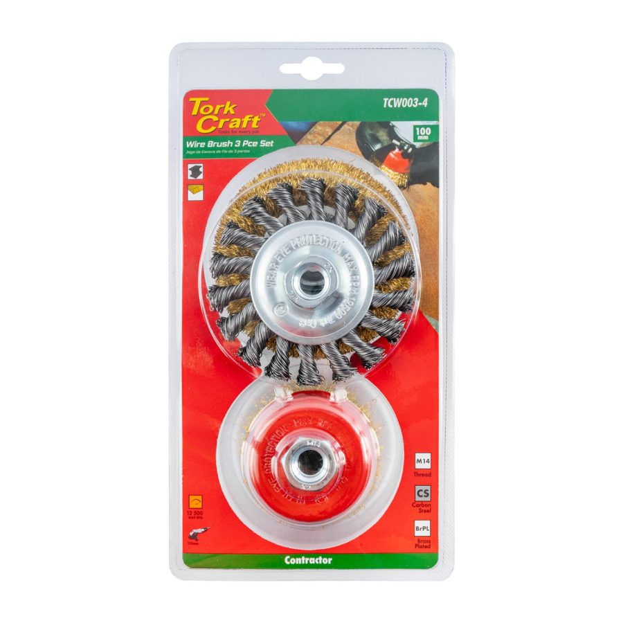 Wire Brush Set 3pce 100mm Twist Knot Wheel