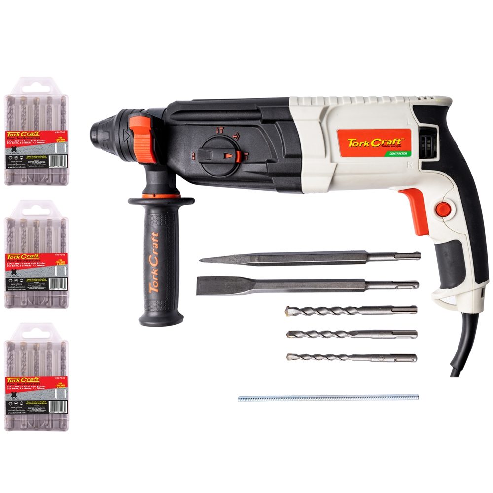 Rotary Hammer 800w Sds Tcrh0800 C/w 5pc Sds Drill Bit Set X 3 Nr07305