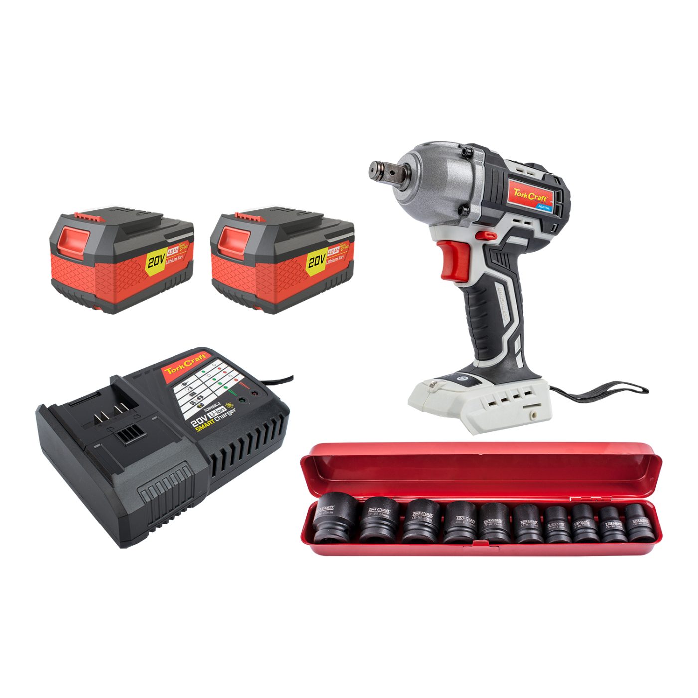 Imp. Wrench 450nm 2 X 4.0ah Bat Smart Charger 10pc Imp Socket Set